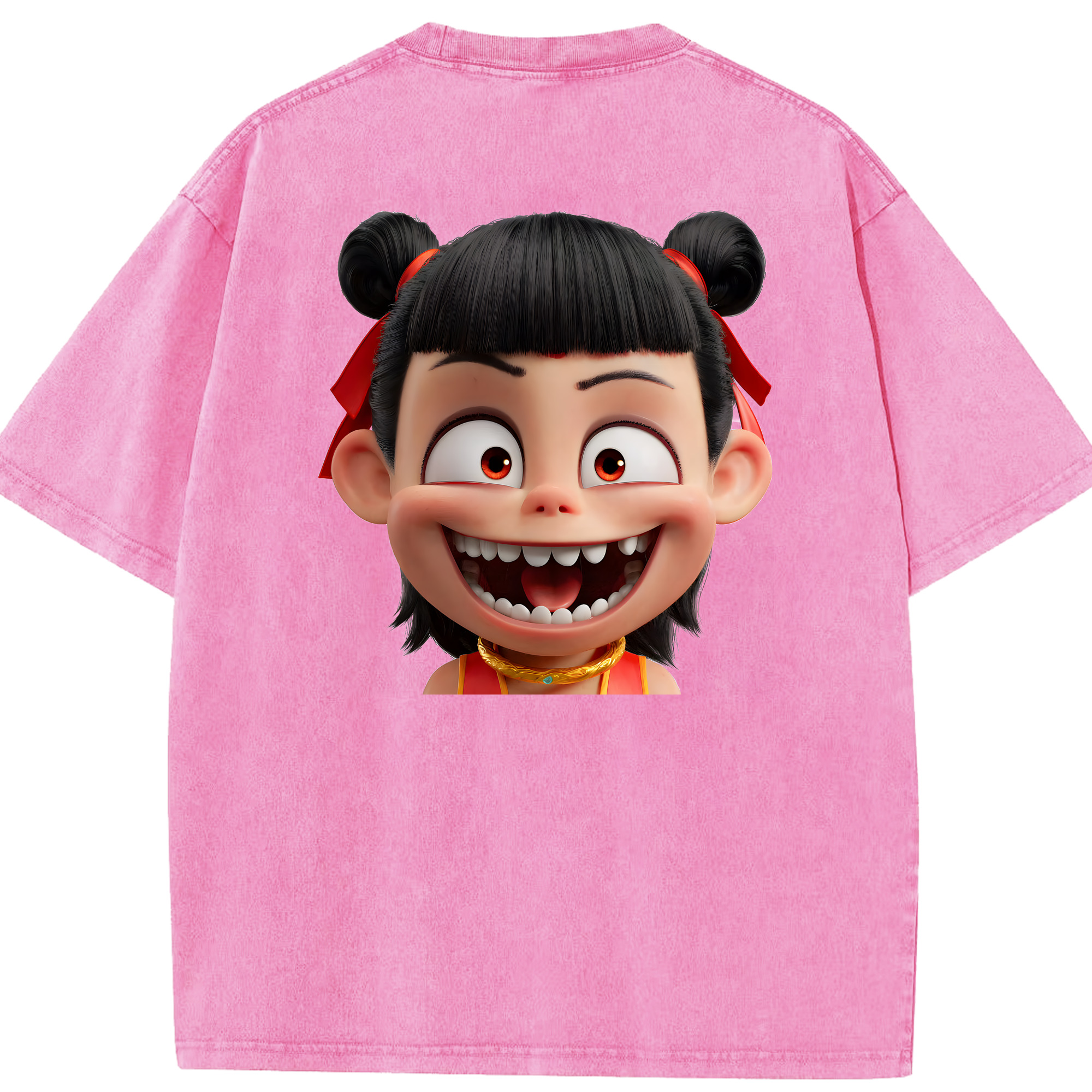 （画像用） Ne Zha 2 ナタ 魔童の大暴れ 綿100% ヴィンテージ風 半袖Tシャツ（背面プリント）